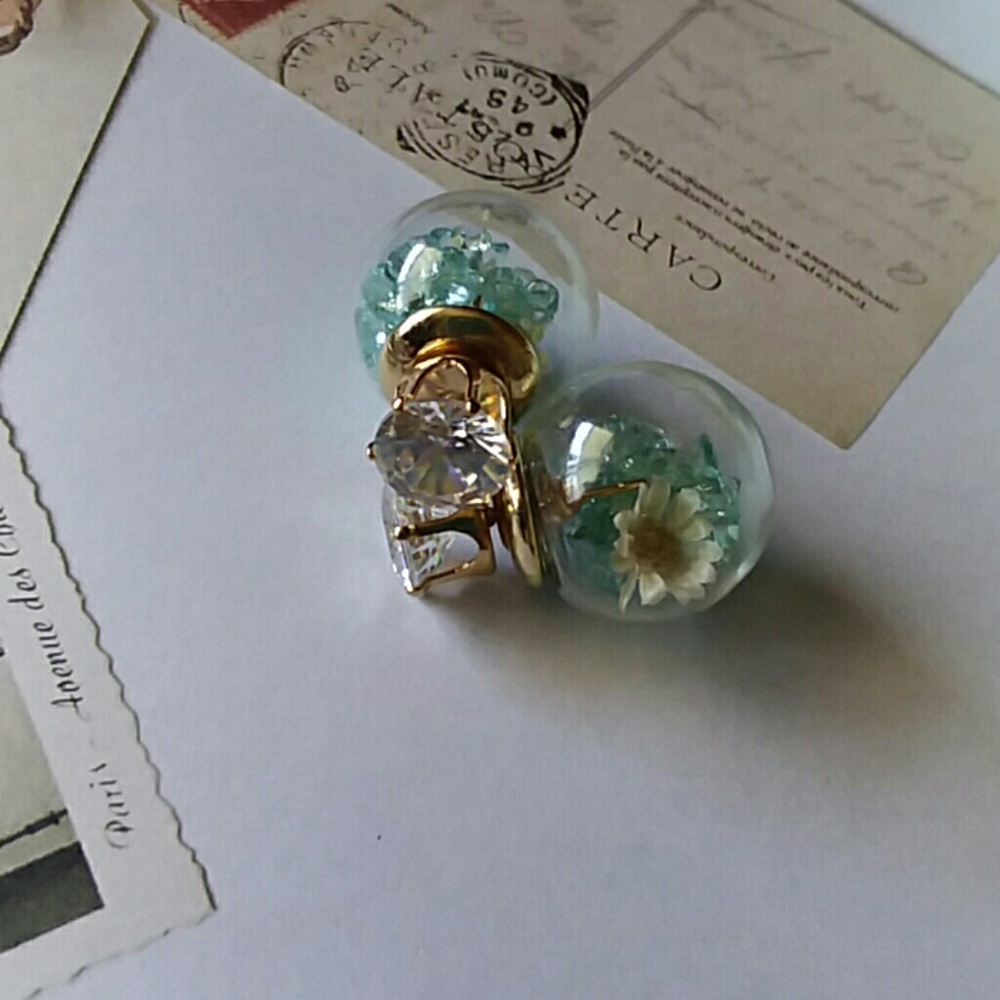 Gorgeous Blue double sided glass flower earrings